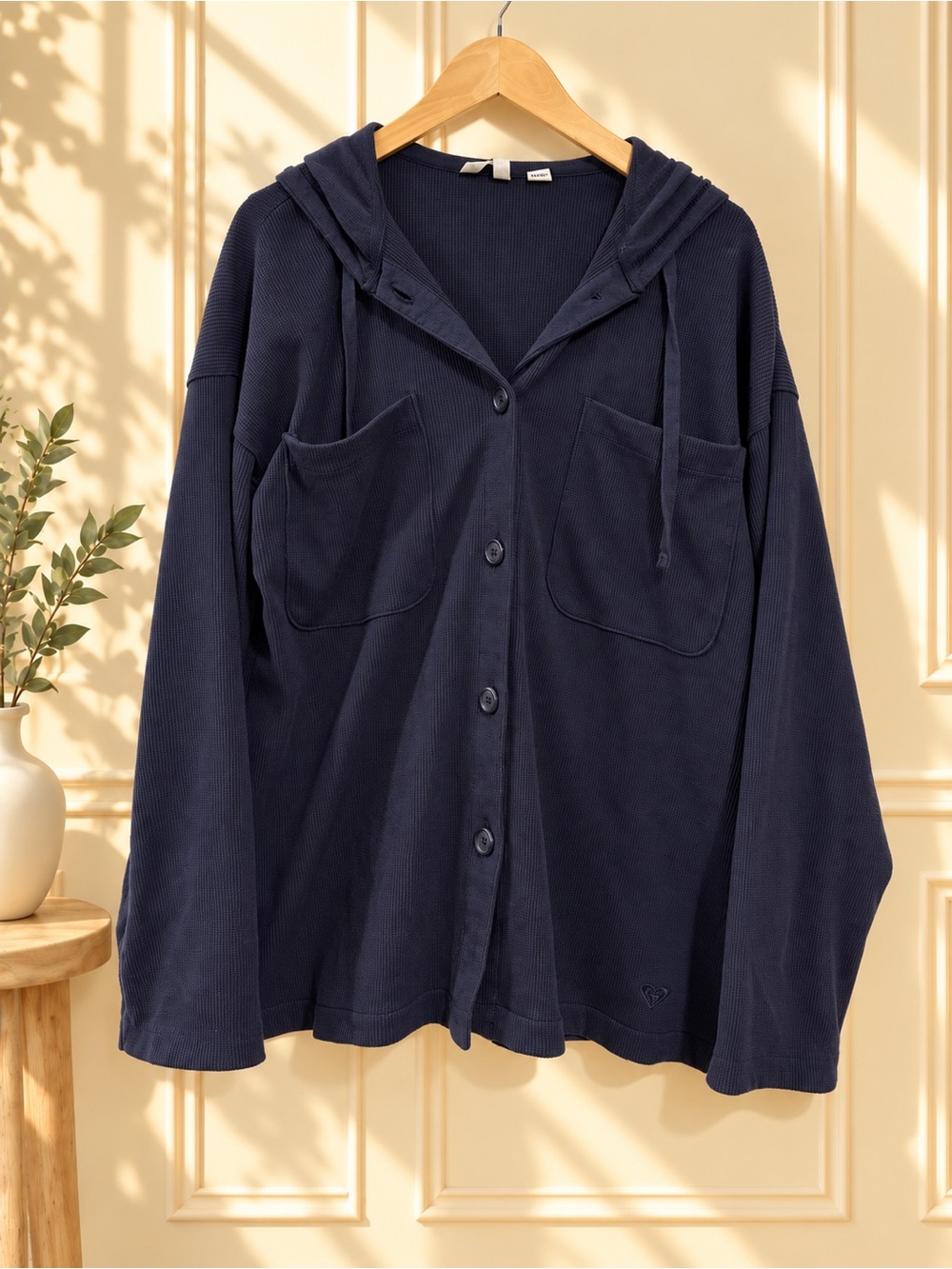 Roxy Casual Navy Hooded Button-Up Jacket
